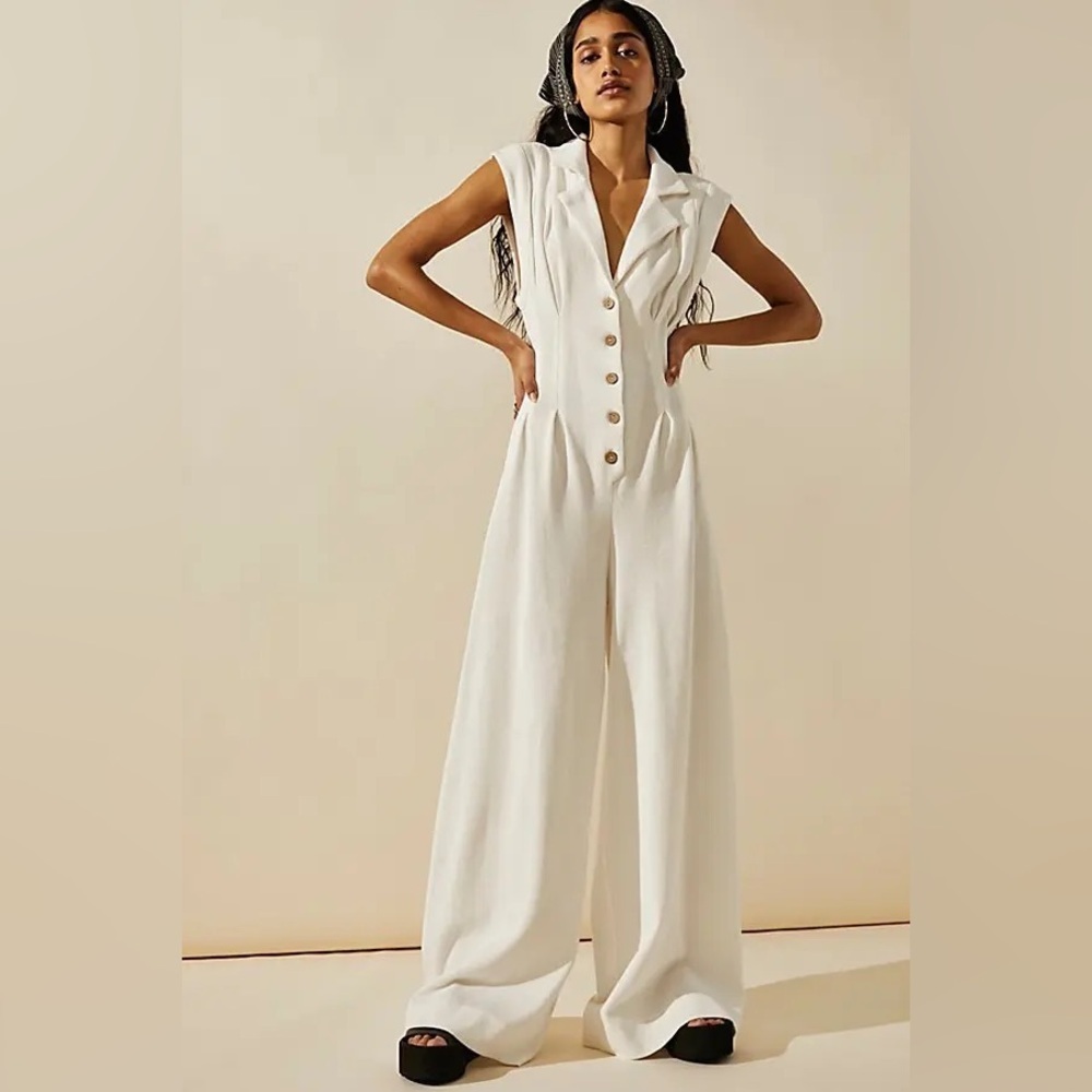 FREE PEOPLE Shasta One-Piece - White Wide Leg Beach Resort size XS EUC